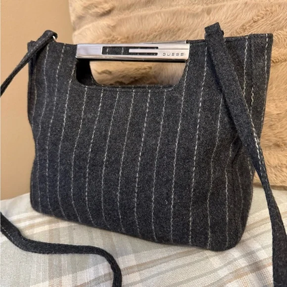 Guess Charcoal Pinstripe Shoulder Bag - Picture 2 of 3